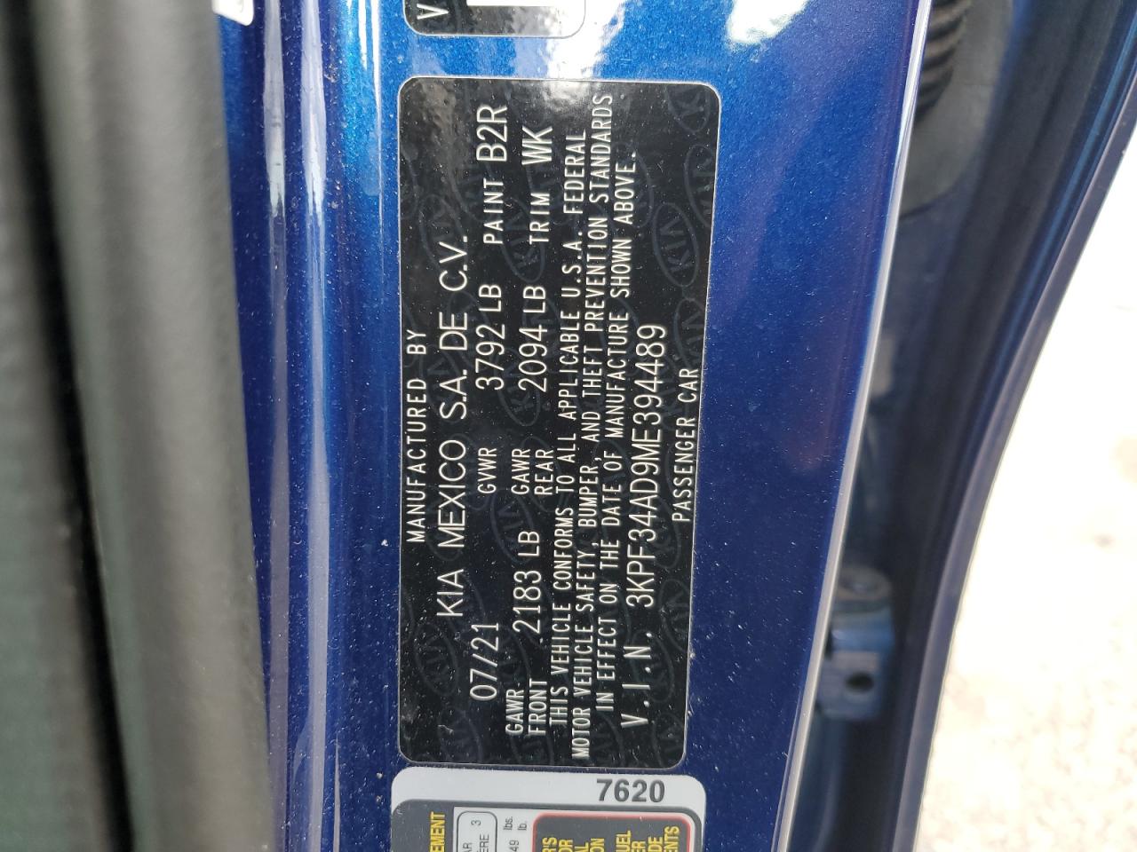 2021 Kia Forte Gt Line VIN: 3KPF34AD9ME394489 Lot: 93064725