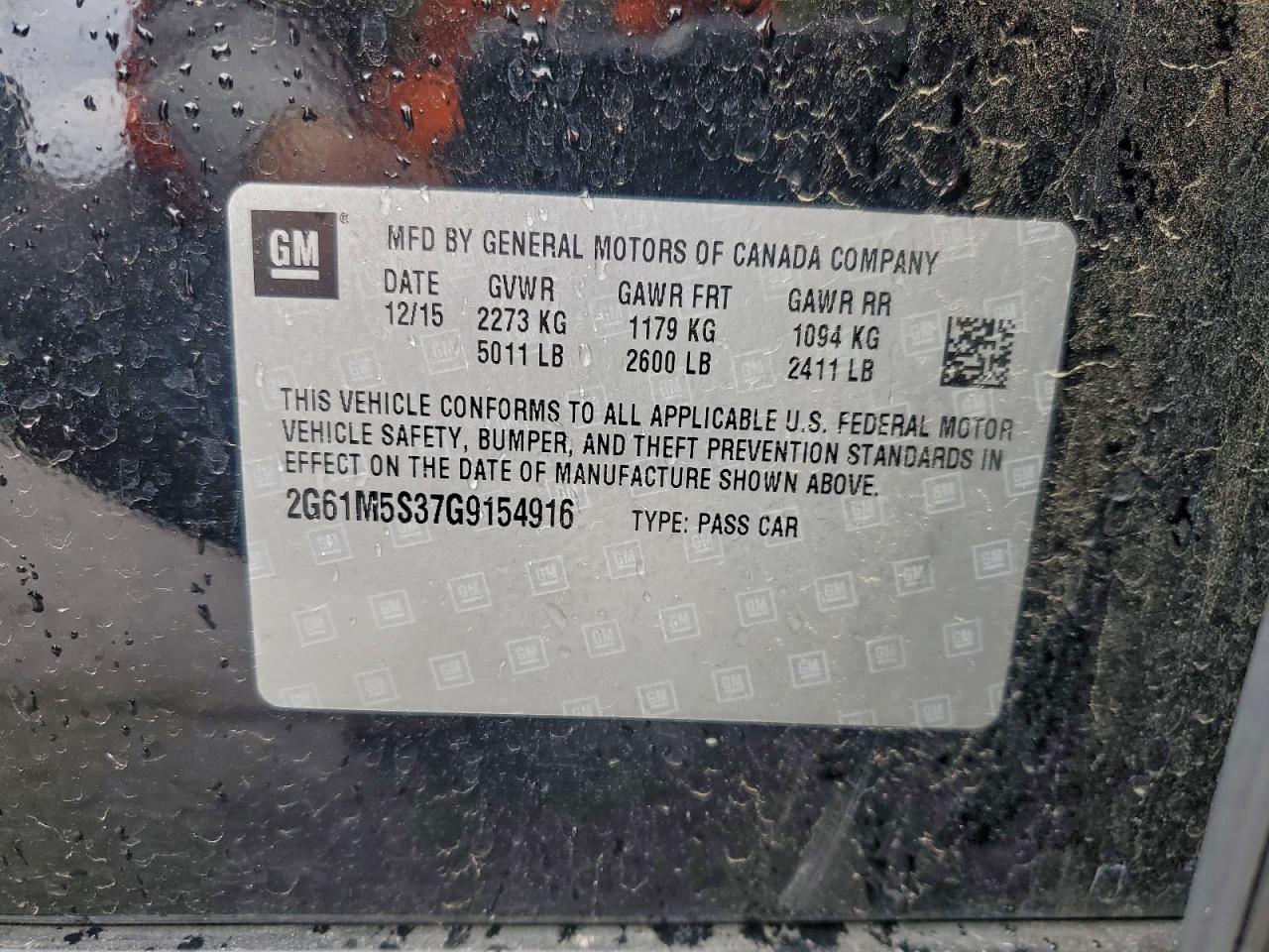 2016 Cadillac Xts Luxury Collection VIN: 2G61M5S37G9154916 Lot: 94101165