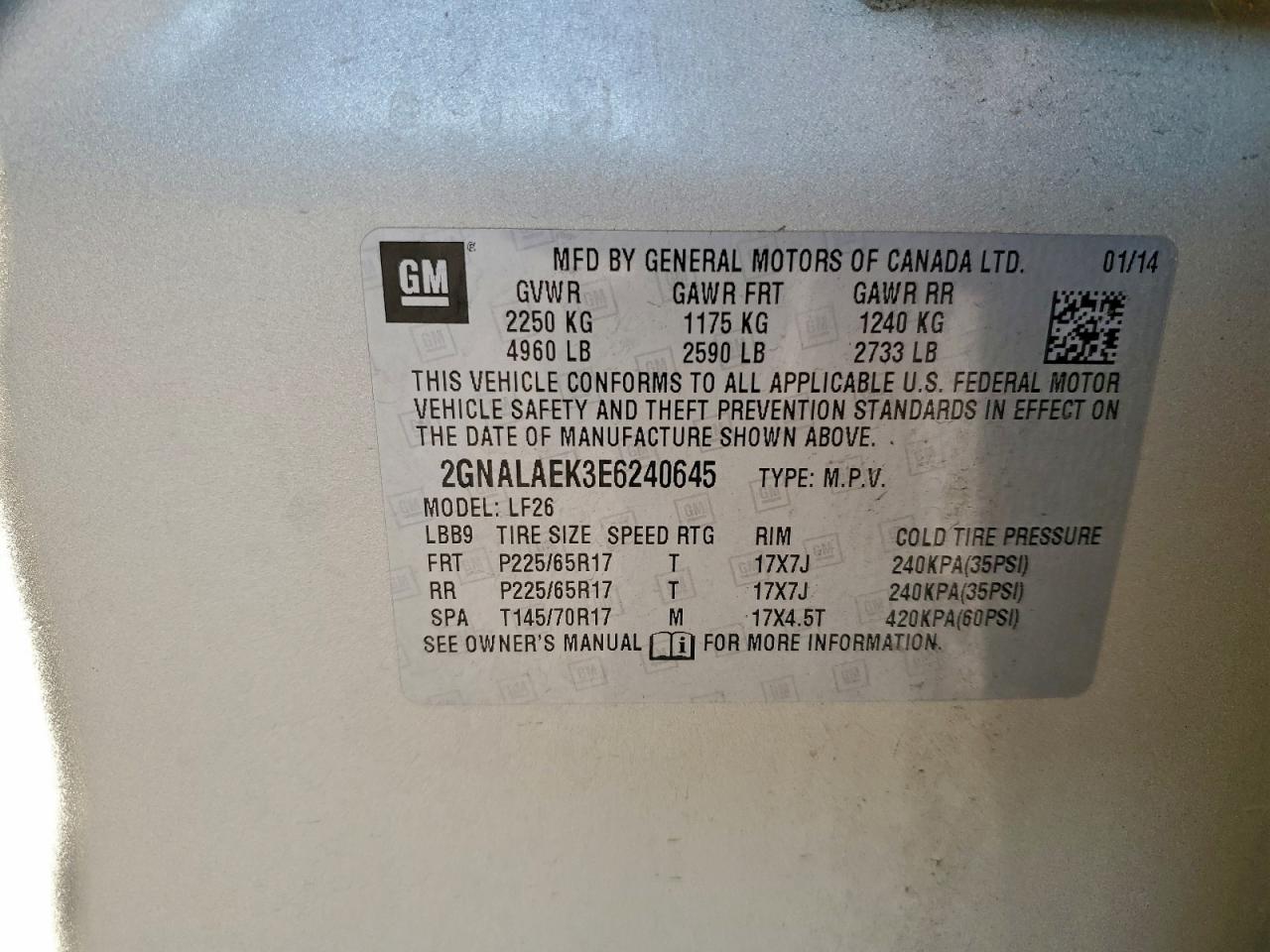 2014 Chevrolet Equinox Ls VIN: 2GNALAEK3E6240645 Lot: 94673795