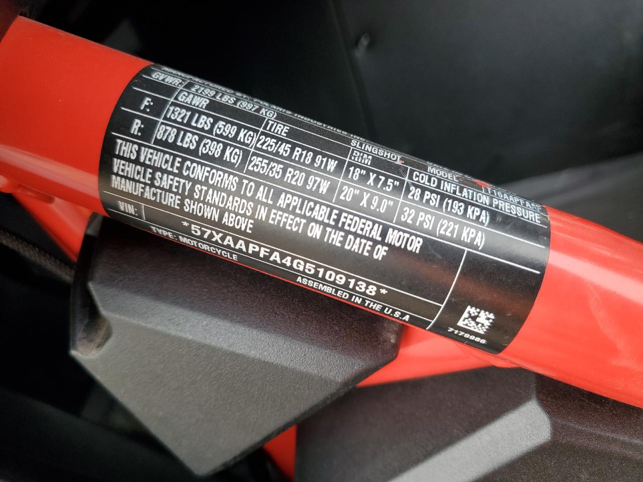 2016 Polaris Slingshot Sl VIN: 57XAAPFA4G5109138 Lot: 91087585