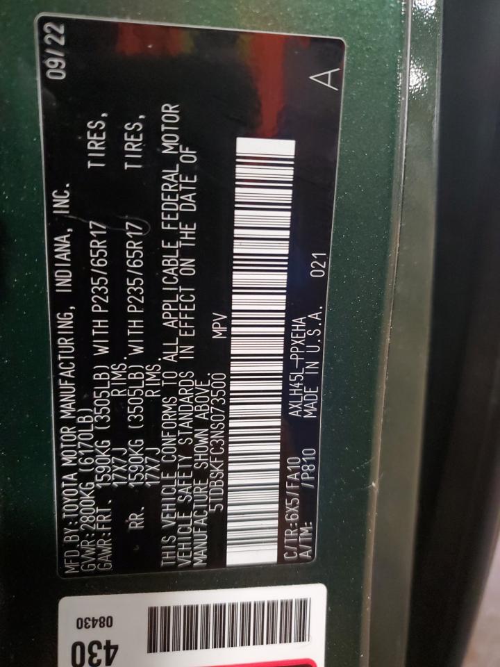 2022 Toyota Sienna Le VIN: 5TDBSKFC3NS073500 Lot: 93098345