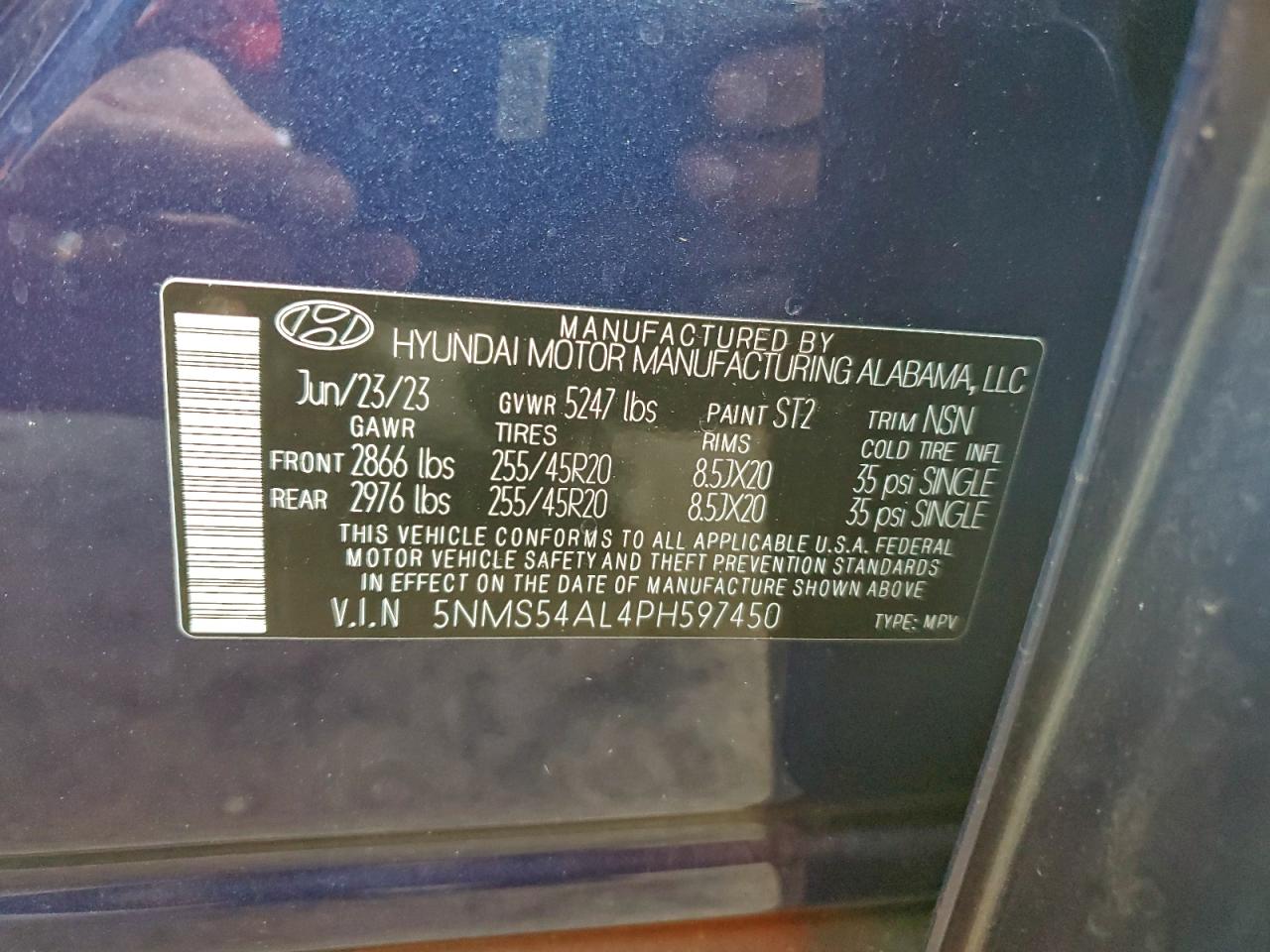 2023 Hyundai Santa Fe Calligraphy VIN: 5NMS54AL4PH597450 Lot: 93601285