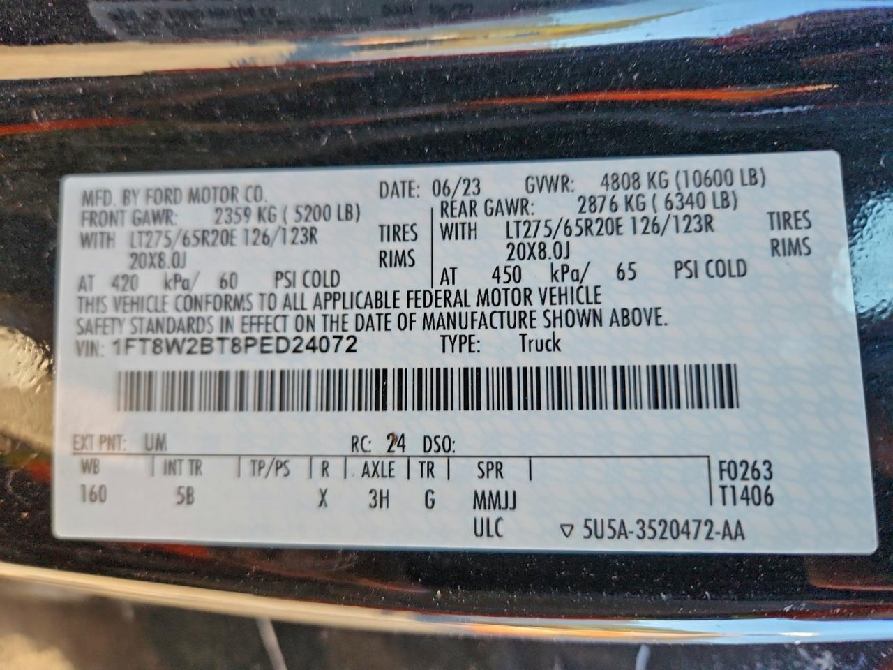 2023 Ford F250 Super Duty VIN: 1FT8W2BT8PED24072 Lot: 94459945