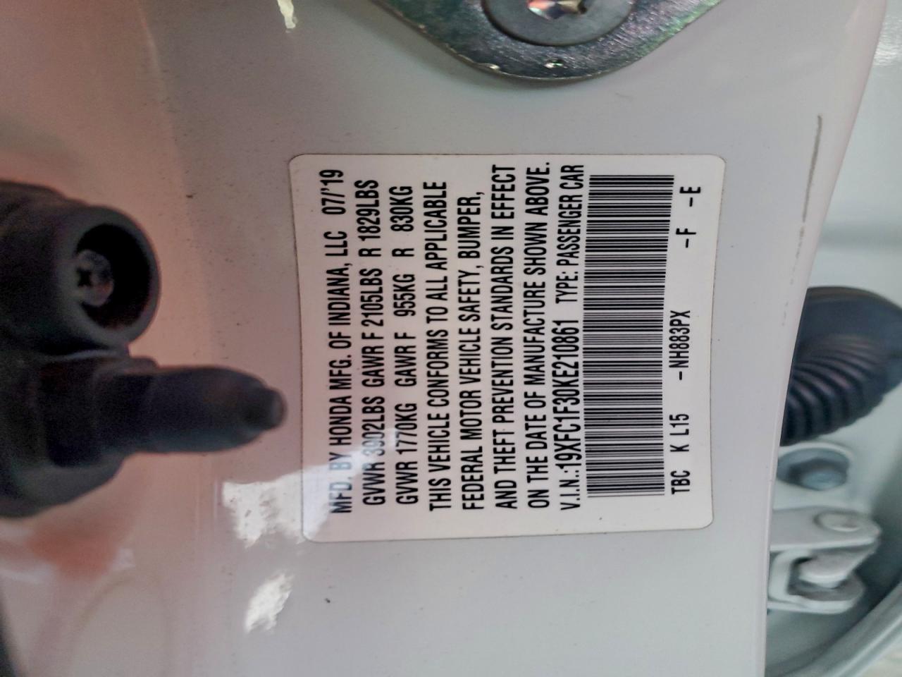 2019 Honda Civic Ex VIN: 19XFC1F30KE210861 Lot: 94140755