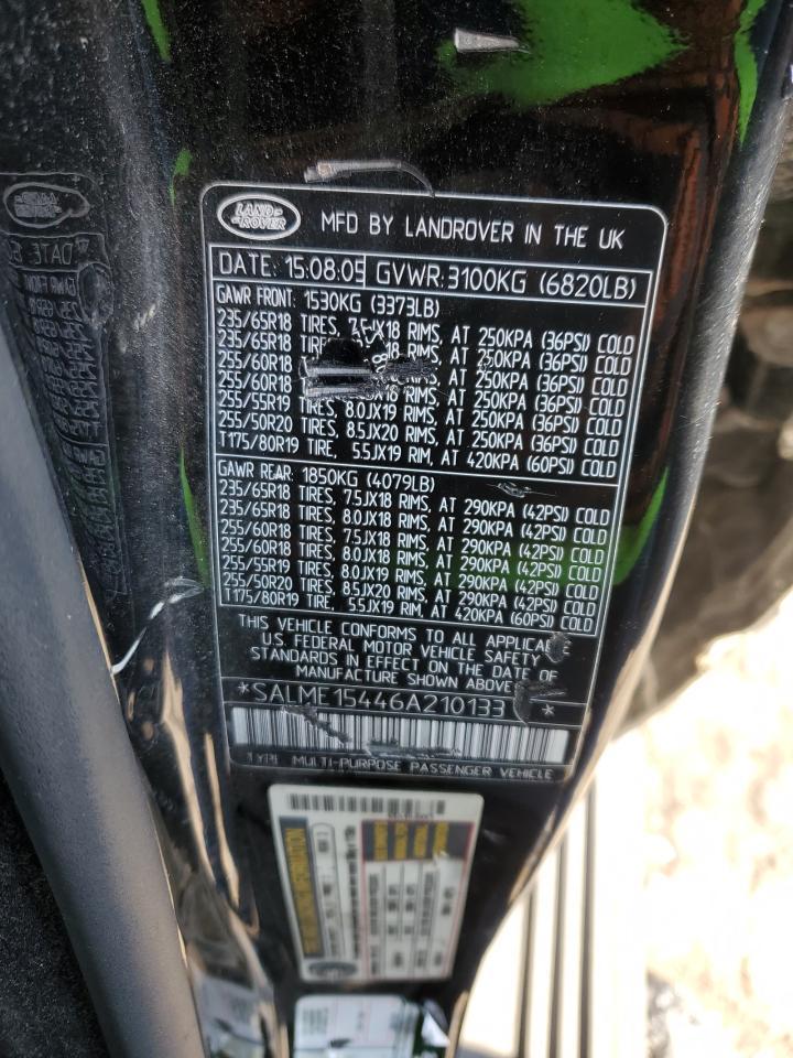 2006 Land Rover Range Rover Hse VIN: SALME15446A210133 Lot: 92093355