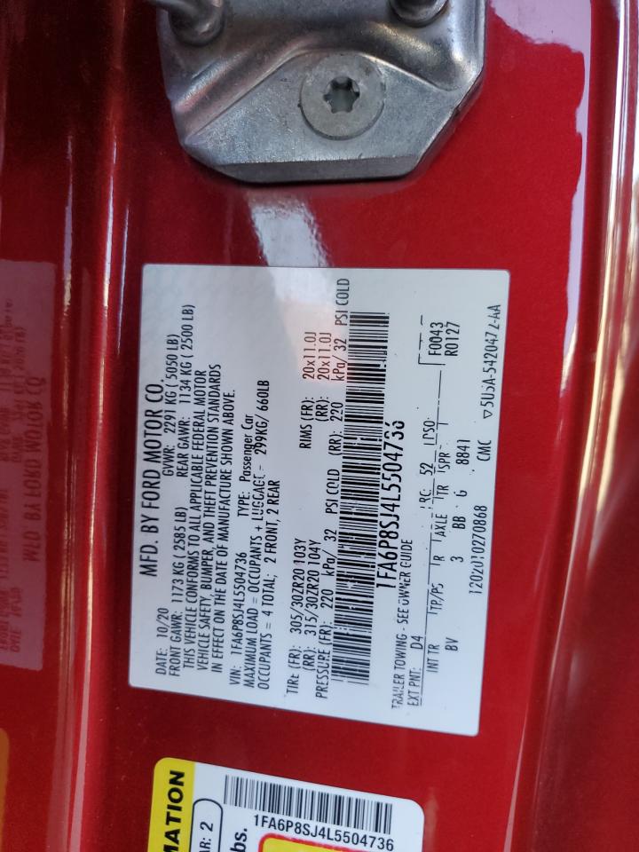 2020 Ford Mustang Shelby Gt500 VIN: 1FA6P8SJ4L5504736 Lot: 91557785