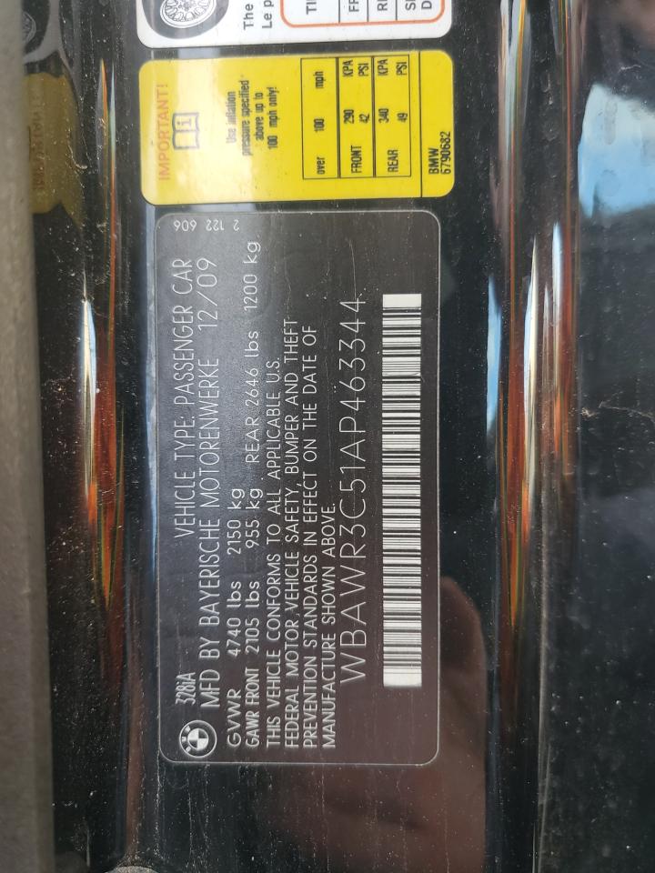 2010 BMW 328 I Sulev VIN: WBAWR3C51AP463344 Lot: 92122815