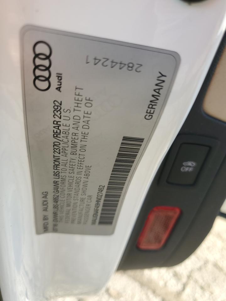 2017 Audi A4 Premium VIN: WAUGNAF49HN027452 Lot: 90492465