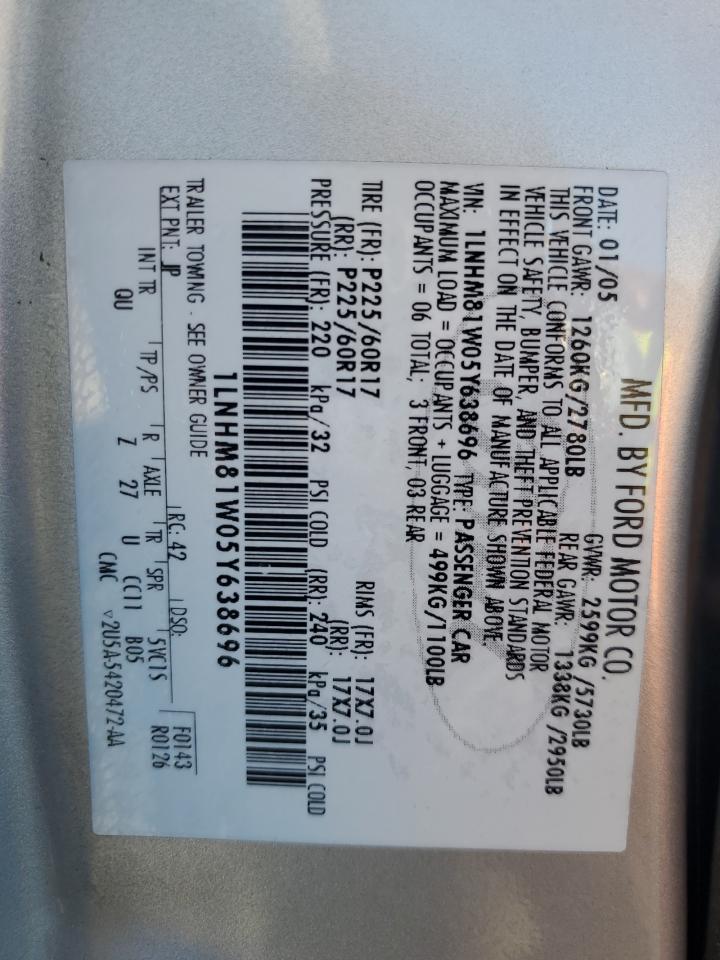 2005 Lincoln Town Car Signature VIN: 1LNHM81W05Y638696 Lot: 92829755