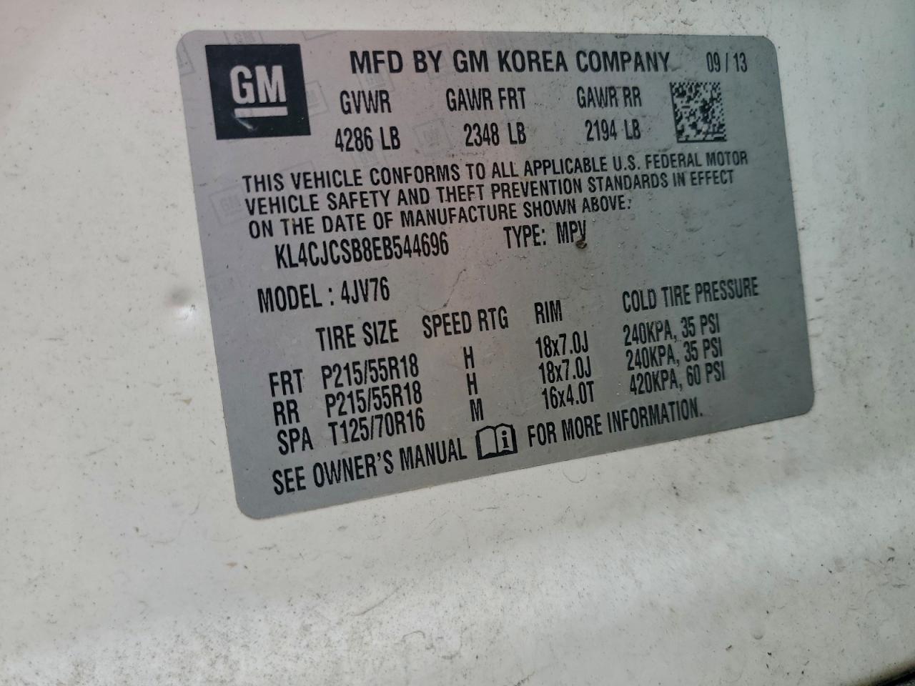 2014 Buick Encore VIN: KL4CJCSB8EB544696 Lot: 94095555