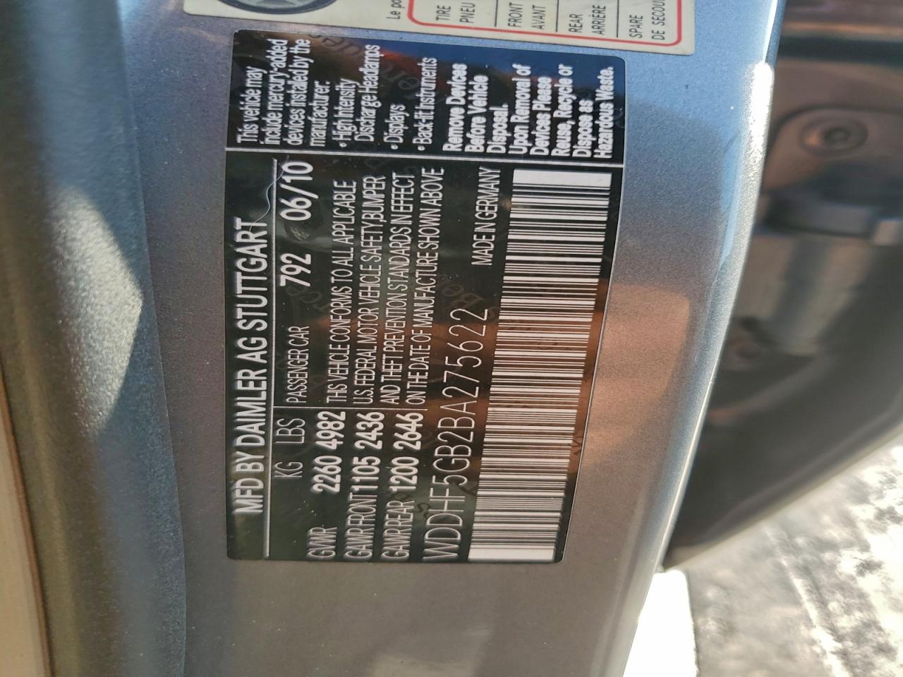 2011 Mercedes-Benz E 350 VIN: WDDHF5GB2BA275622 Lot: 94133885