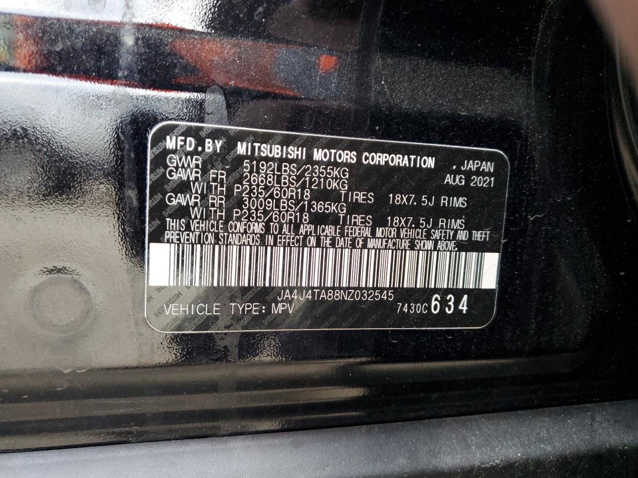 2022 Mitsubishi Outlander Es VIN: JA4J4TA88NZ032545 Lot: 92130945