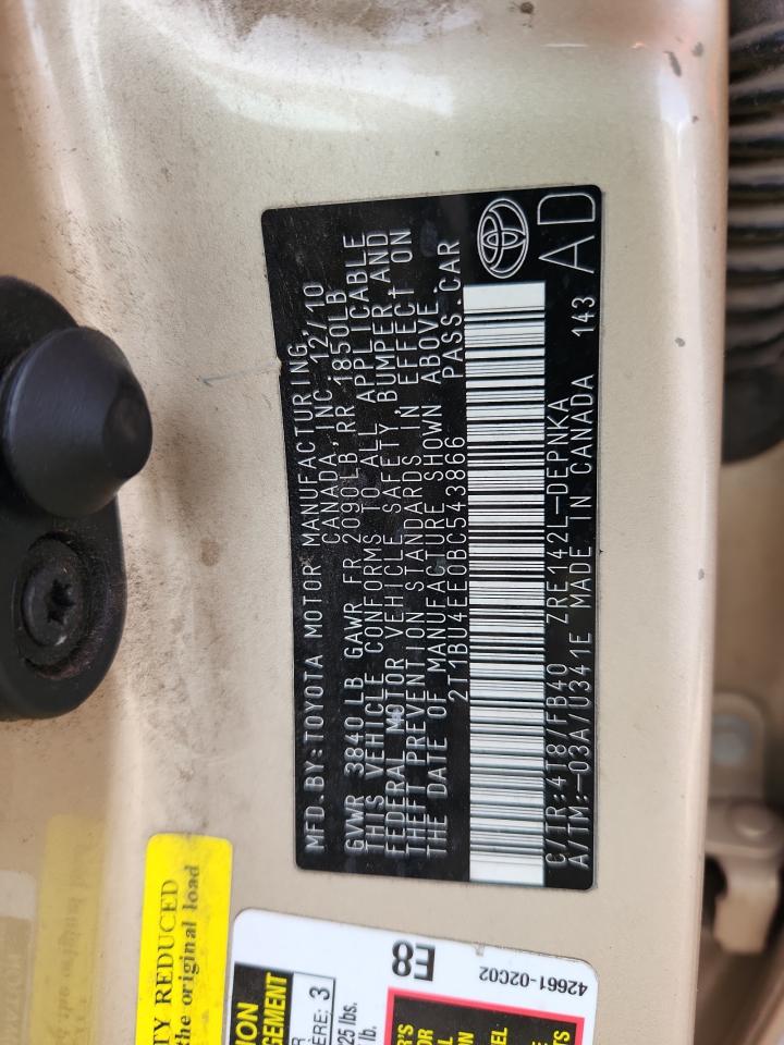 2011 Toyota Corolla Base VIN: 2T1BU4EE0BC543866 Lot: 92317865