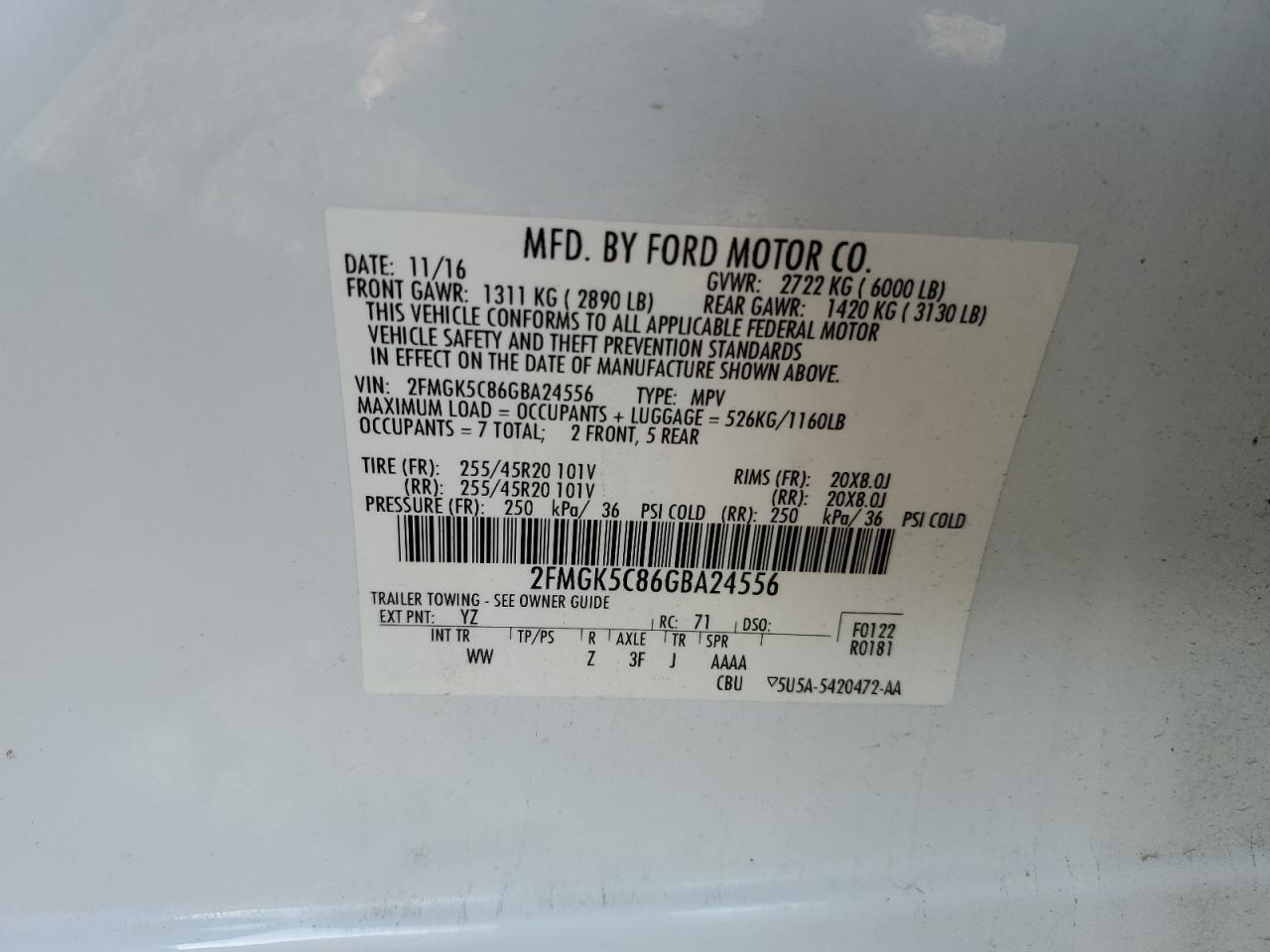 2016 Ford Flex Sel VIN: 2FMGK5C86GBA24556 Lot: 91115775