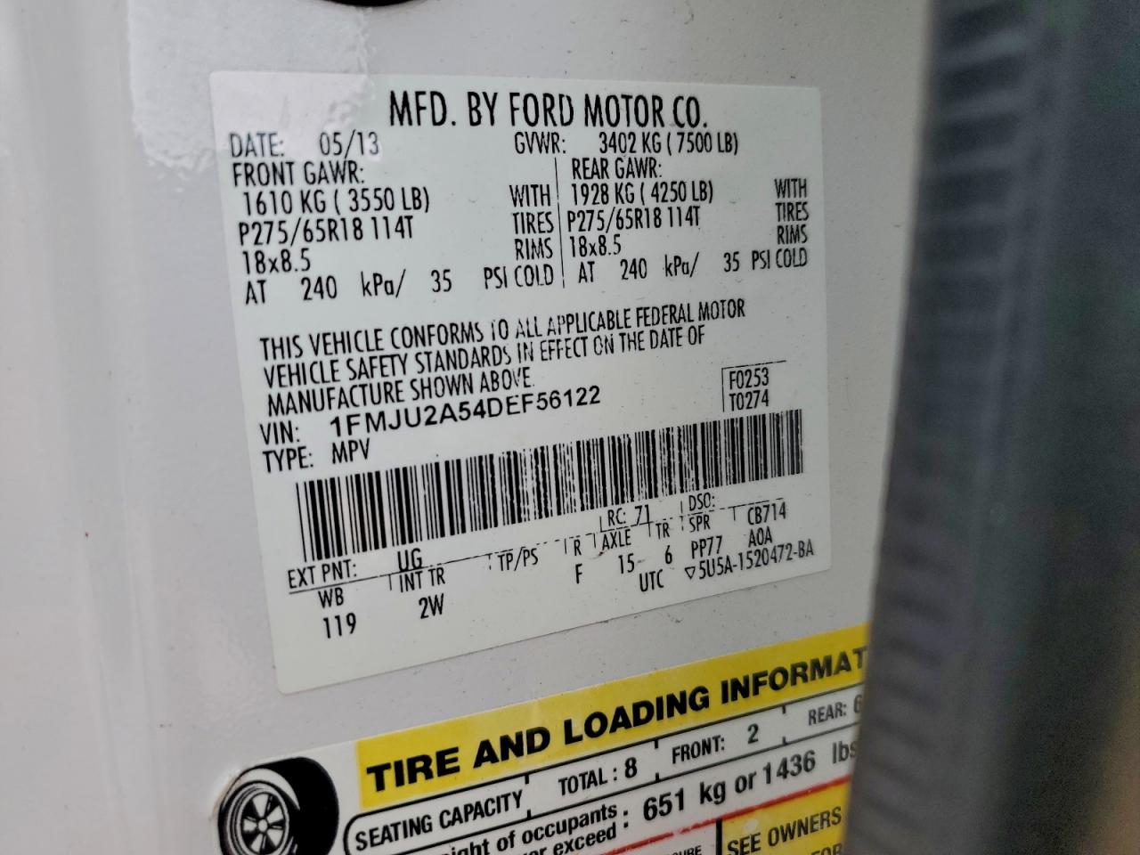 2013 Ford Expedition Limited VIN: 1FMJU2A54DEF56122 Lot: 94155625