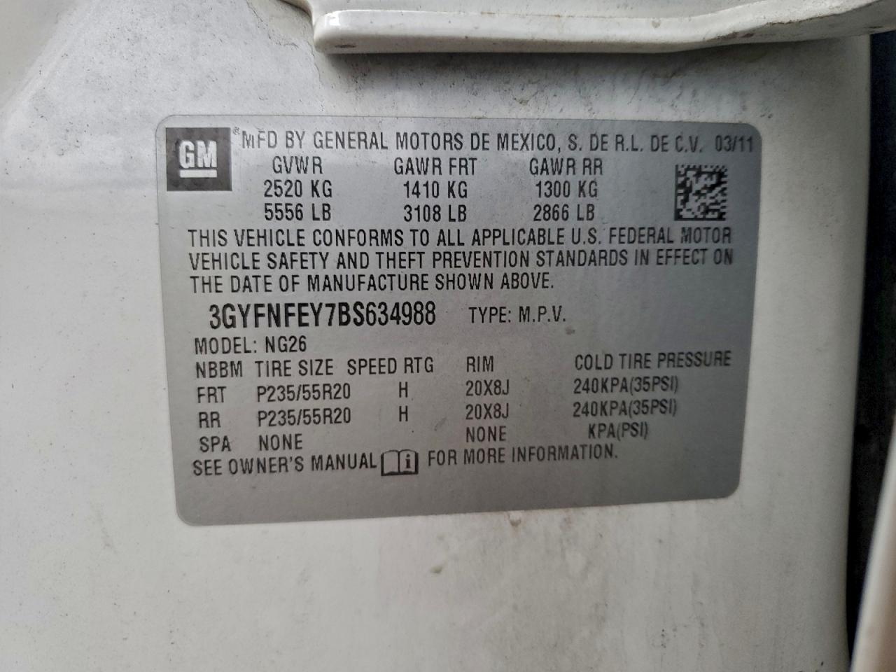 2011 Cadillac Srx Premium Collection VIN: 3GYFNFEY7BS634988 Lot: 94653205