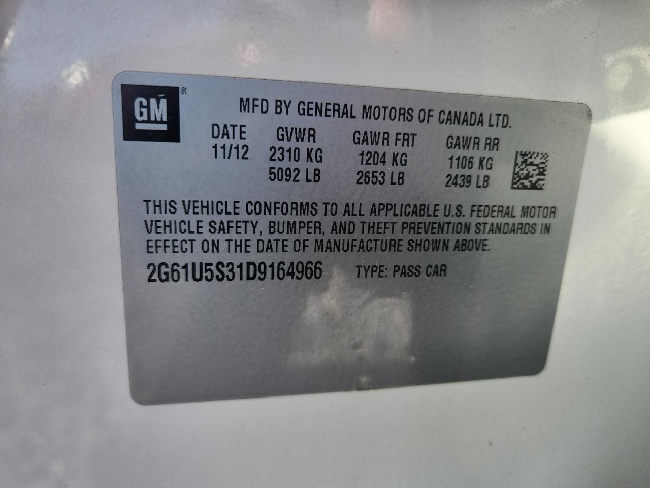 2013 Cadillac Xts Platinum VIN: 2G61U5S31D9164966 Lot: 92710495