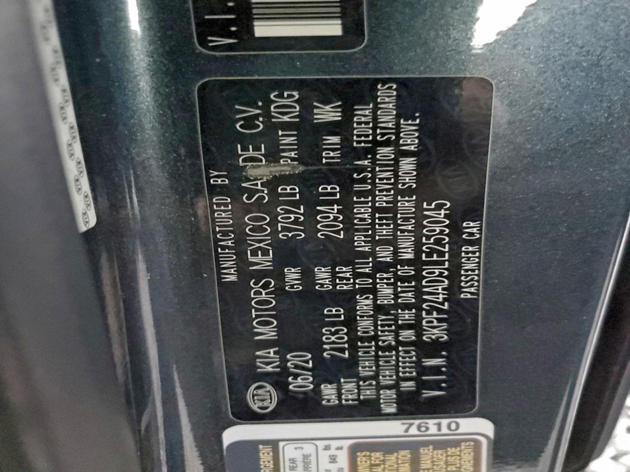 2020 Kia Forte Fe VIN: 3KPF24AD9LE259045 Lot: 94518505