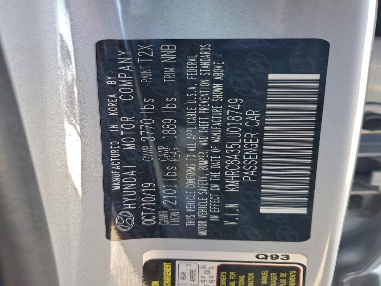 2020 Hyundai Venue Sel VIN: KMHRC8A35LU018749 Lot: 94599585