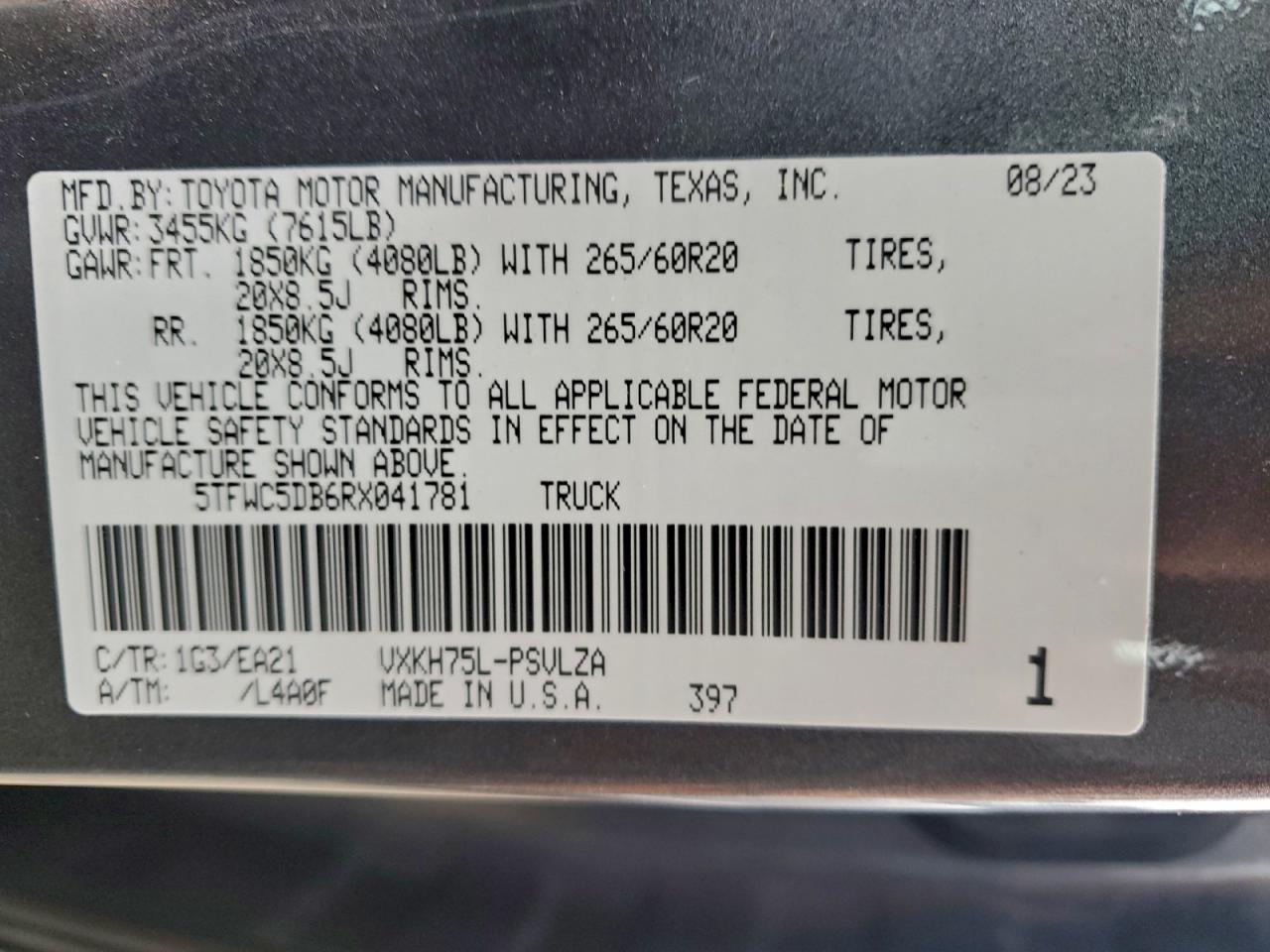 2024 Toyota Tundra Crewmax Limited VIN: 5TFWC5DB6RX041781 Lot: 94089685