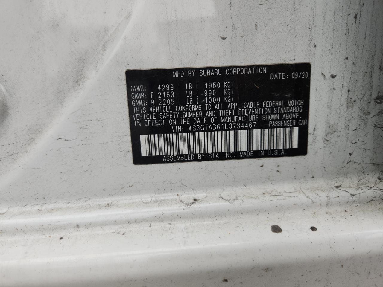 2020 Subaru Impreza VIN: 4S3GTAB61L3734467 Lot: 91246225