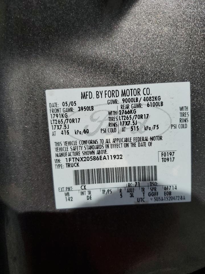 2006 Ford F250 Super Duty VIN: 1FTNX20586EA11932 Lot: 91665755