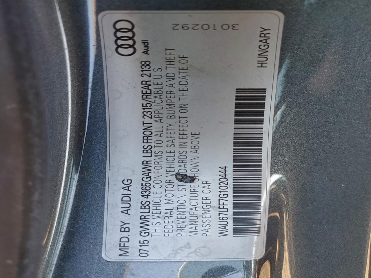 2016 Audi A3 Premium VIN: WAU67LFF7G1020444 Lot: 92432015