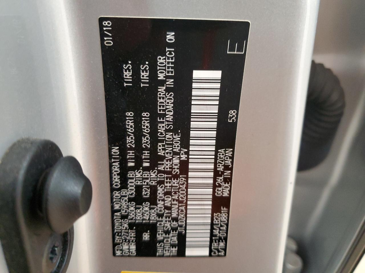 2018 Lexus Rx 350 L VIN: JTJDZKCA1J2004391 Lot: 92001865