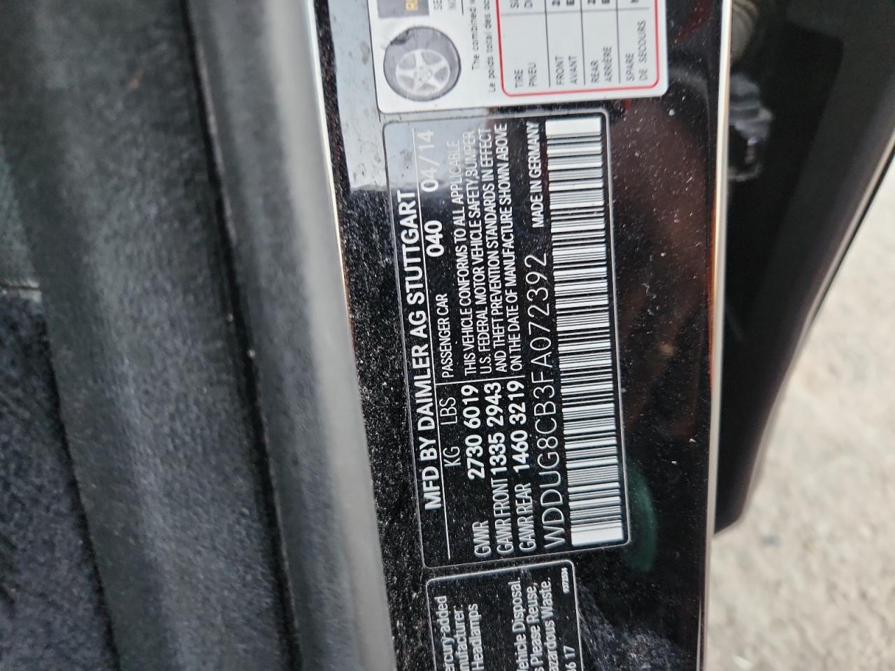 2015 Mercedes-Benz S 550 VIN: WDDUG8CB3FA072392 Lot: 92286475