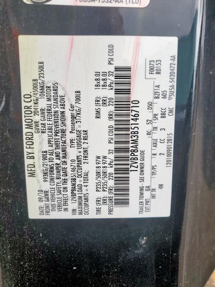 2011 Ford Mustang VIN: 1ZVBP8AM3B5146710 Lot: 93372865