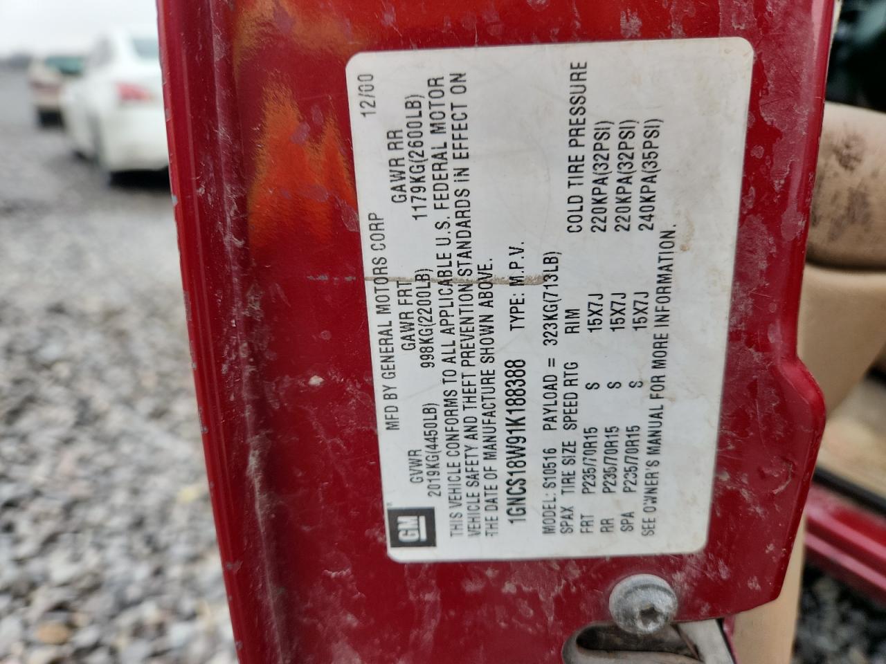 2001 Chevrolet Blazer VIN: 1GNCS18W91K188388 Lot: 93661115