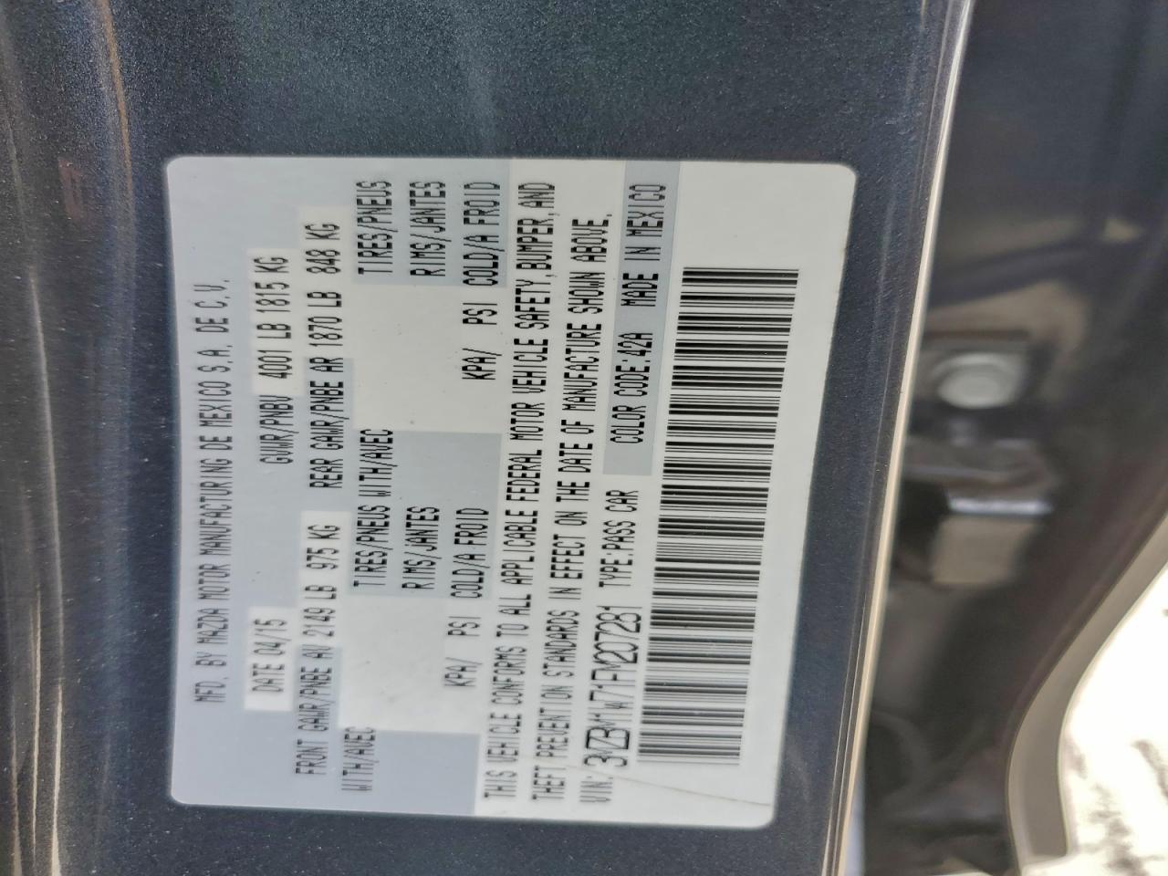 2015 Mazda 3 Grand Touring VIN: 3MZBM1W71FM207281 Lot: 93354045