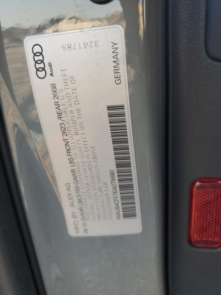 2019 Audi S5 Premium Plus VIN: WAUB4CF57KA079680 Lot: 90990075