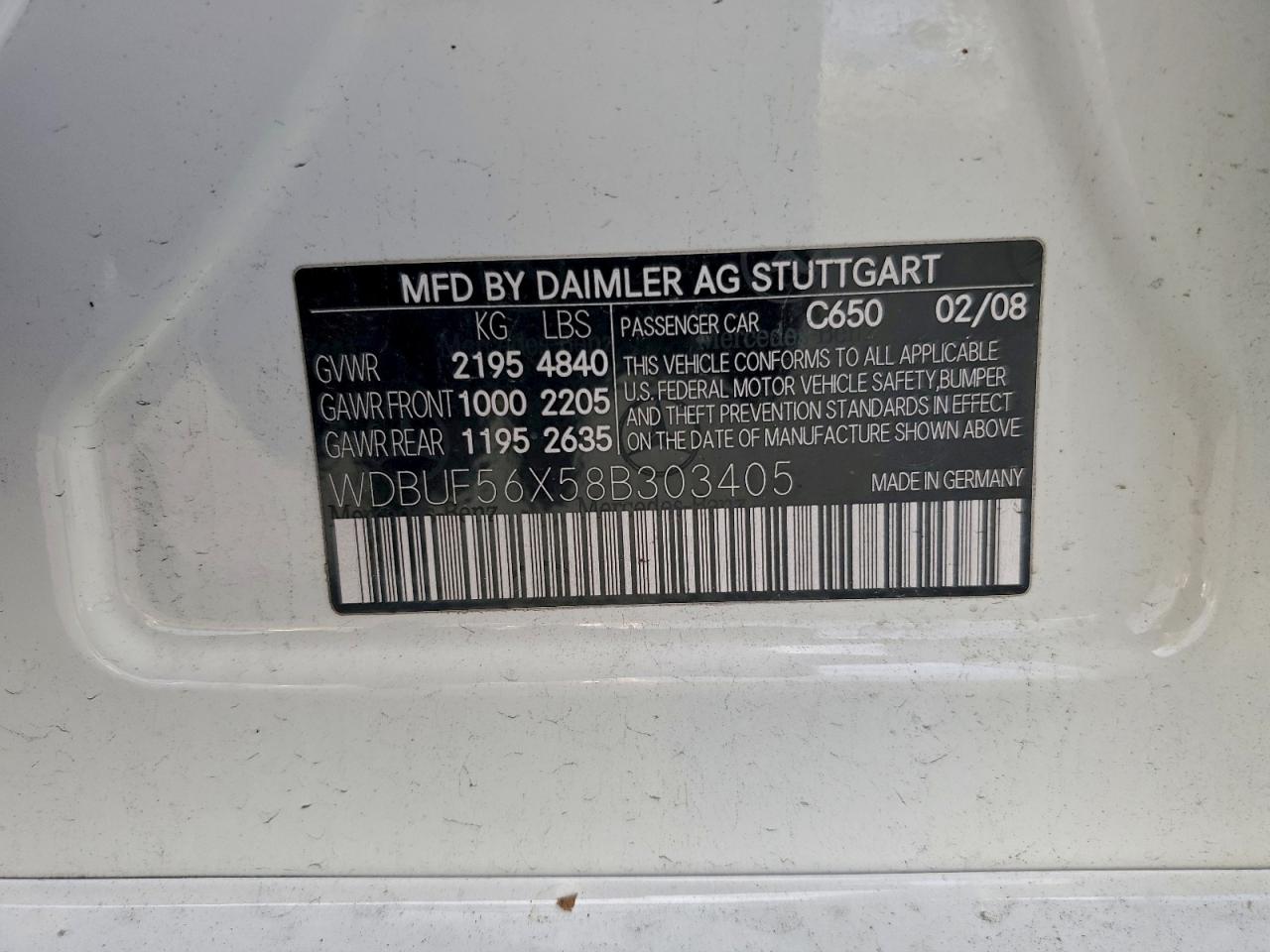 2008 Mercedes-Benz E 350 VIN: WDBUF56X58B303405 Lot: 93511455
