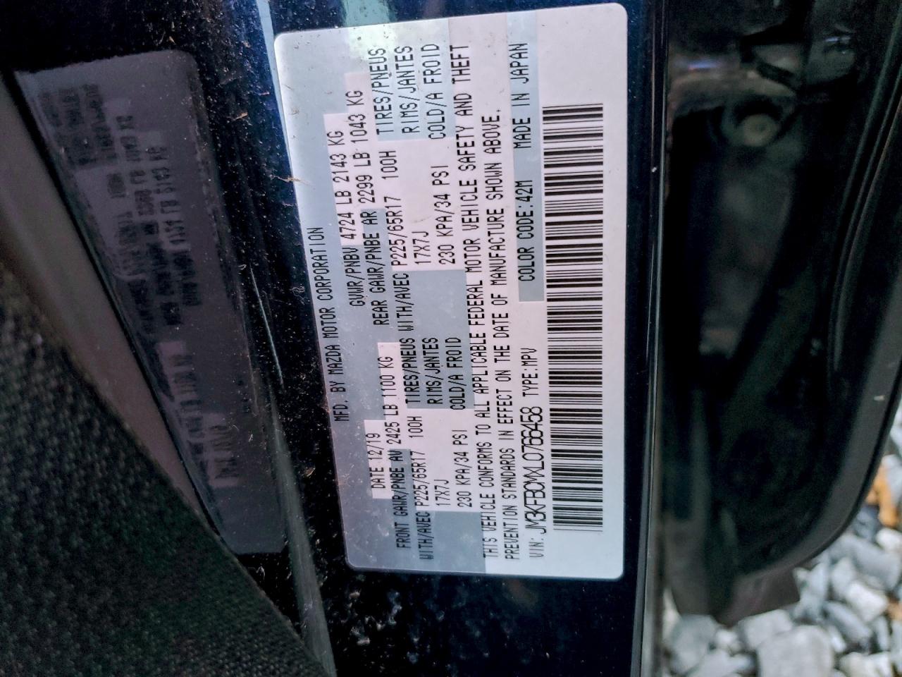 2020 Mazda Cx-5 Touring VIN: JM3KFBCMXL0766458 Lot: 94592665