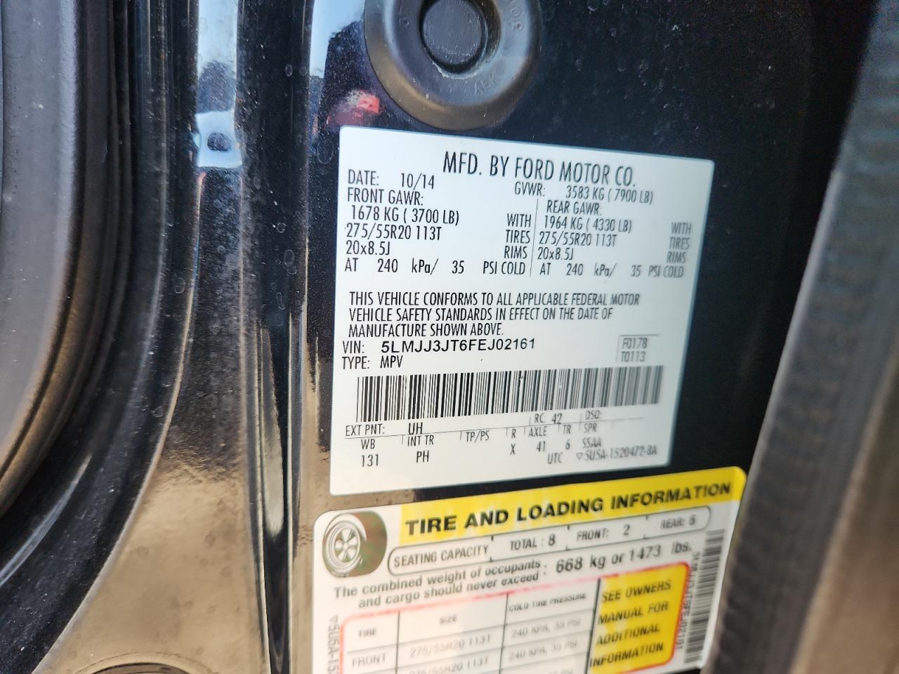 2015 Lincoln Navigator L VIN: 5LMJJ3JT6FEJ02161 Lot: 92712345