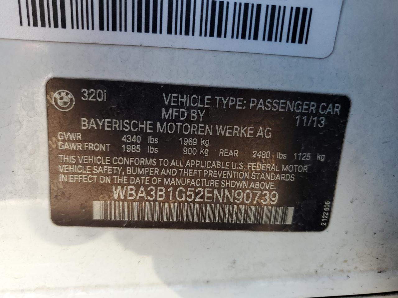 2014 BMW 320 I VIN: WBA3B1G52ENN90739 Lot: 91794535