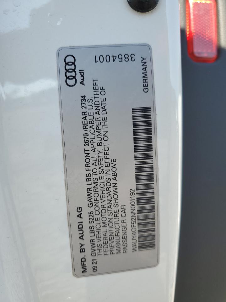 2022 Audi S5 Prestige VIN: WAUY4GF52NN001192 Lot: 87006305