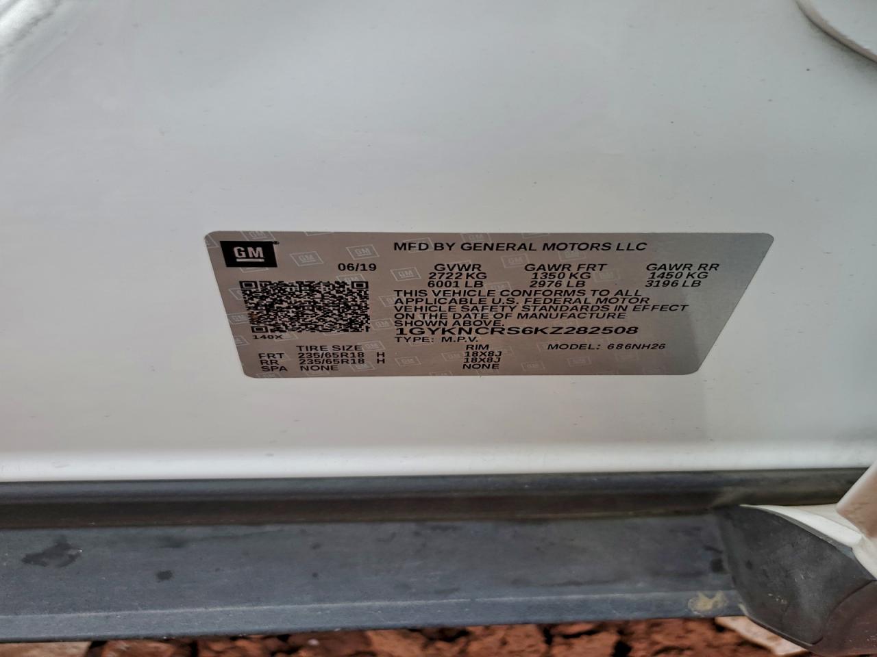 2019 Cadillac Xt5 Luxury VIN: 1GYKNCRS6KZ282508 Lot: 93998235