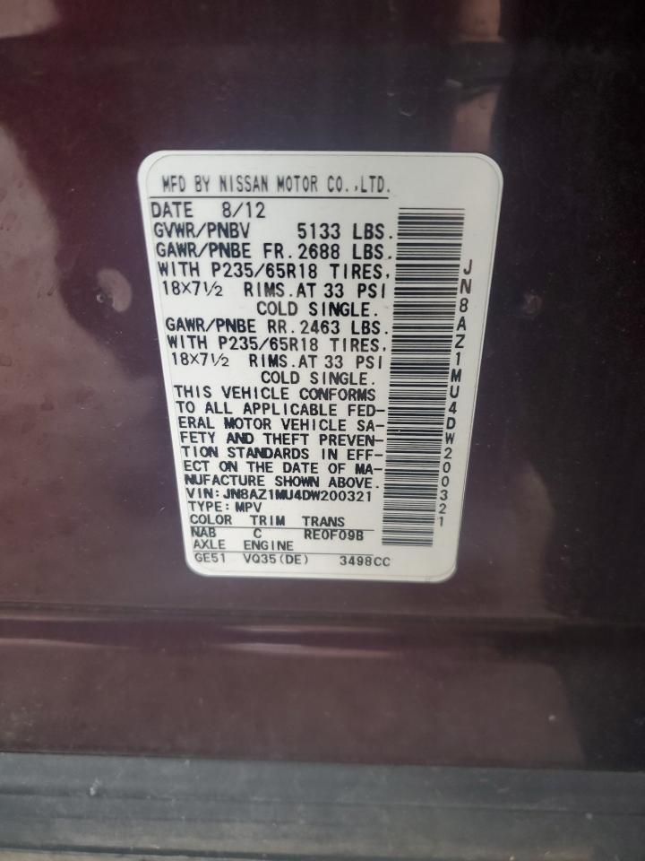 2013 Nissan Murano S VIN: JN8AZ1MU4DW200321 Lot: 93503375