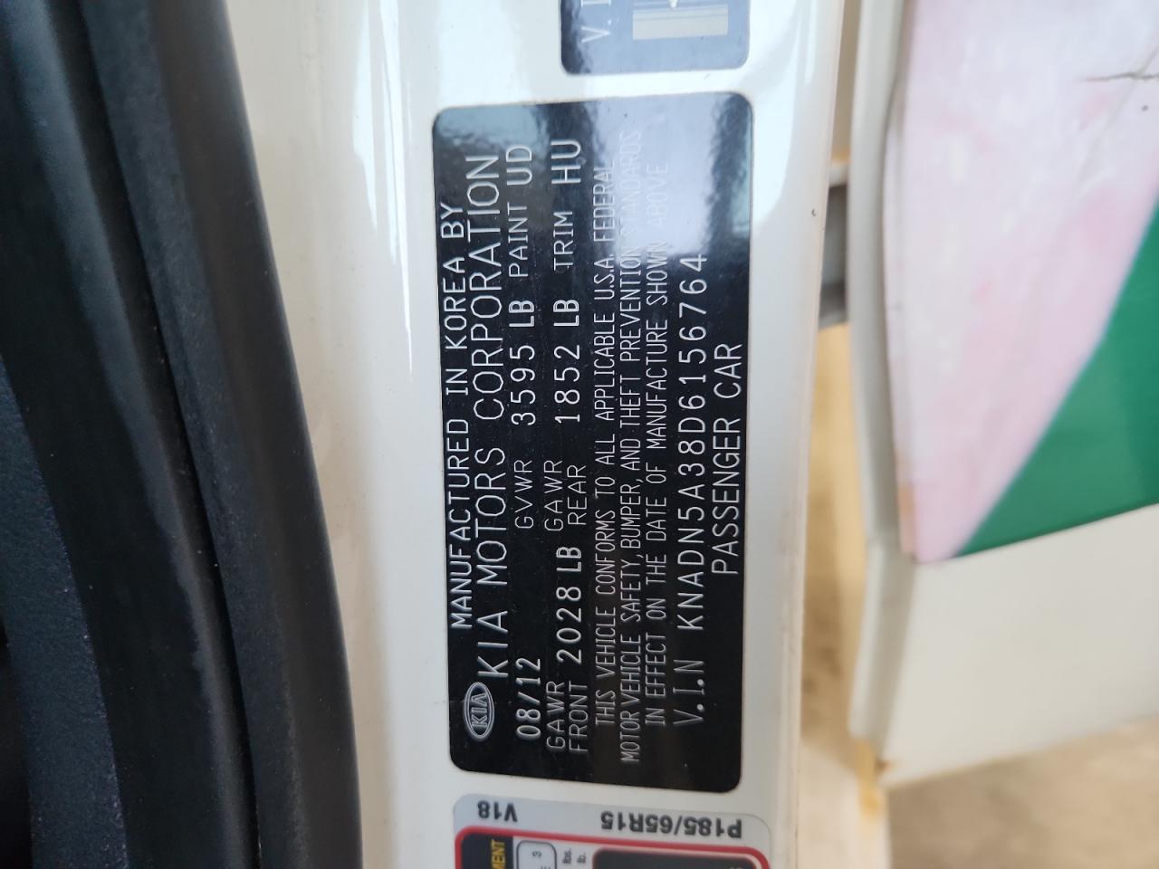 2013 Kia Rio Ex VIN: KNADN5A38D6156764 Lot: 92176085