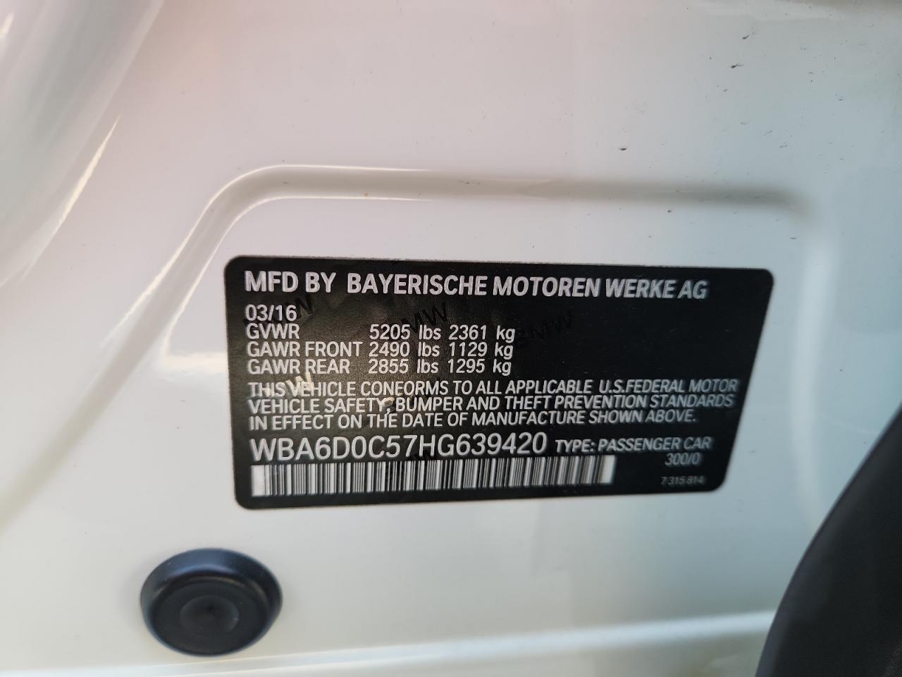 2017 BMW 640 I Gran Coupe VIN: WBA6D0C57HG639420 Lot: 91290665