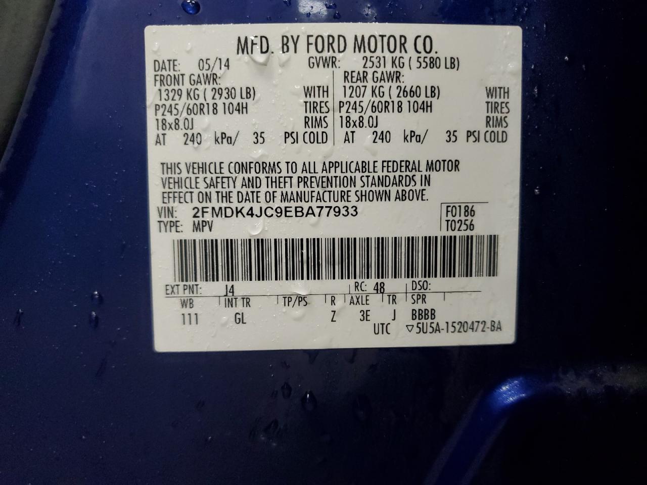 2014 Ford Edge Sel VIN: 2FMDK4JC9EBA77933 Lot: 93134695