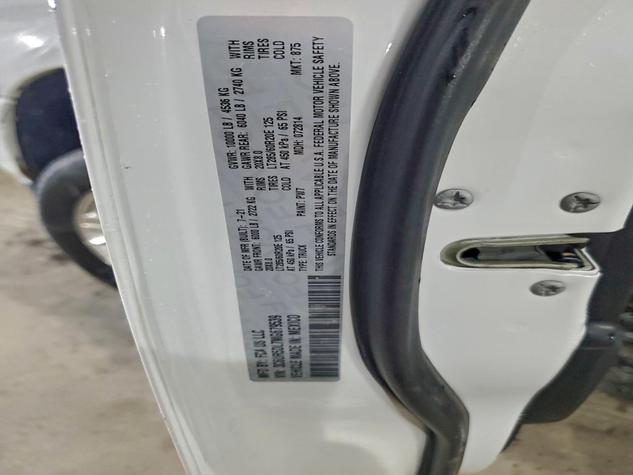 2021 Ram 2500 Big Horn VIN: 3C6UR5DL7MG679539 Lot: 92293415