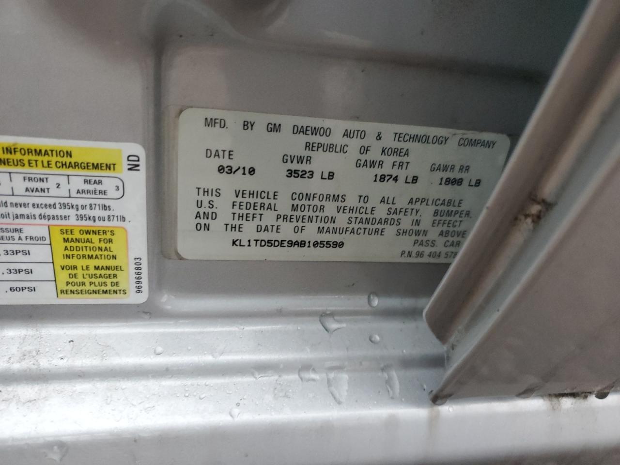 2010 Chevrolet Aveo Ls VIN: KL1TD5DE9AB105590 Lot: 91358455