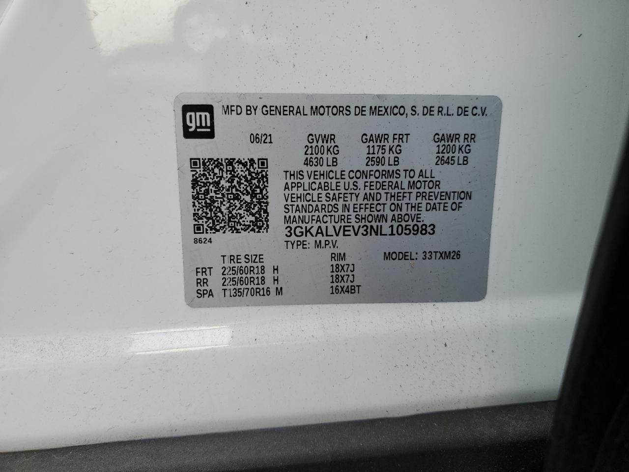 2022 GMC Terrain Slt VIN: 3GKALVEV3NL105983 Lot: 93395475