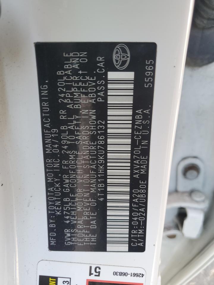 2019 Toyota Camry L VIN: 4T1B11HK9KU786132 Lot: 93366945