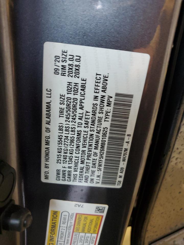 2021 Honda Pilot Se VIN: 5FNYF5H26MB010625 Lot: 93884095