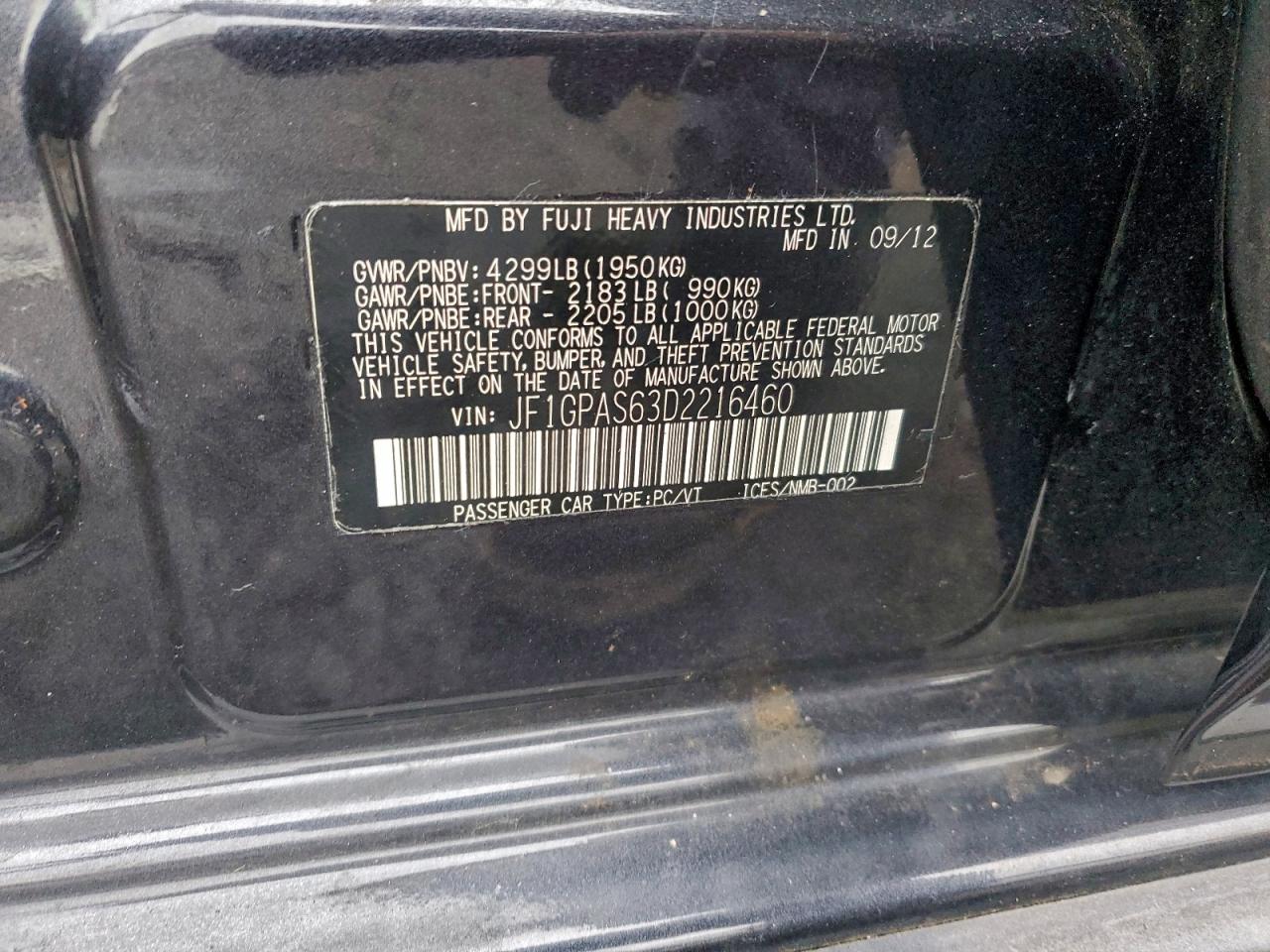 2013 Subaru Impreza Sport Limited VIN: JF1GPAS63D2216460 Lot: 93667735