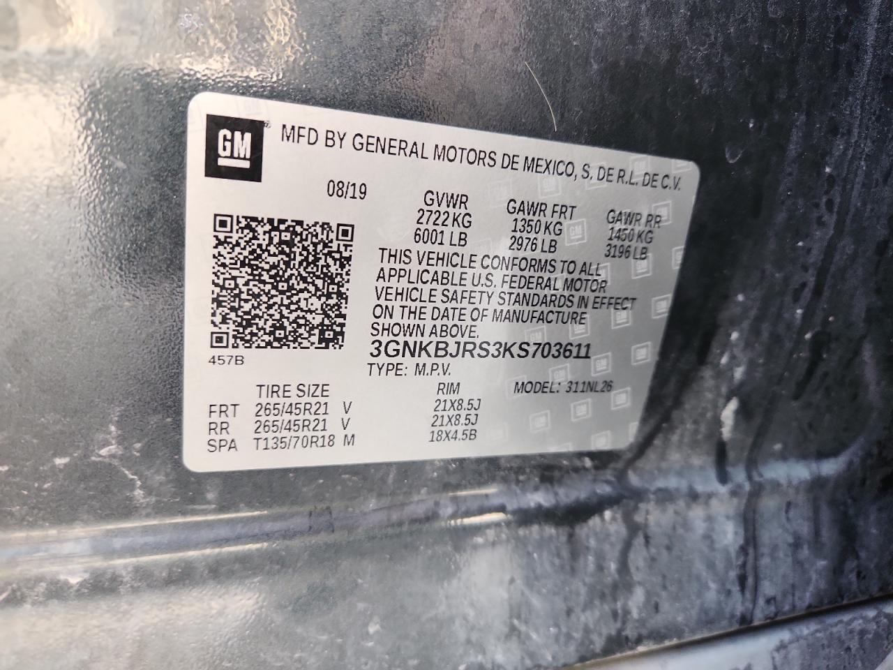 2019 Chevrolet Blazer Rs VIN: 3GNKBJRS3KS703611 Lot: 92976315